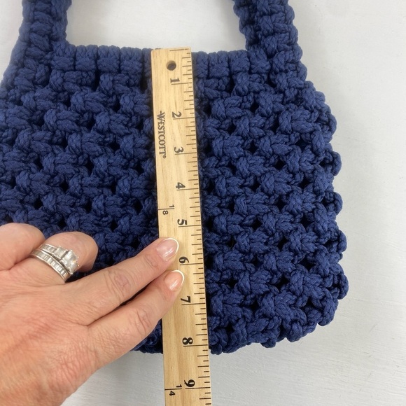 Blue Mini Macramé Handmade Crochet‎ Bag with Textured Design - Picture 6 of 9